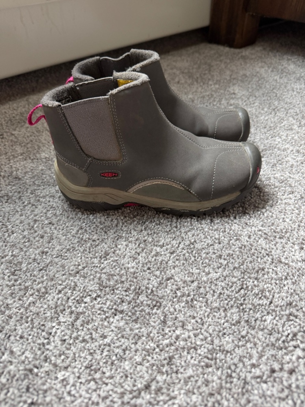 Keen Kids Gray Chelsea Boots with Pink Accents